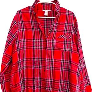 Victoria's Secret Women's Plaid Long Sleeve Medium Button Down V-neck Sleepwear